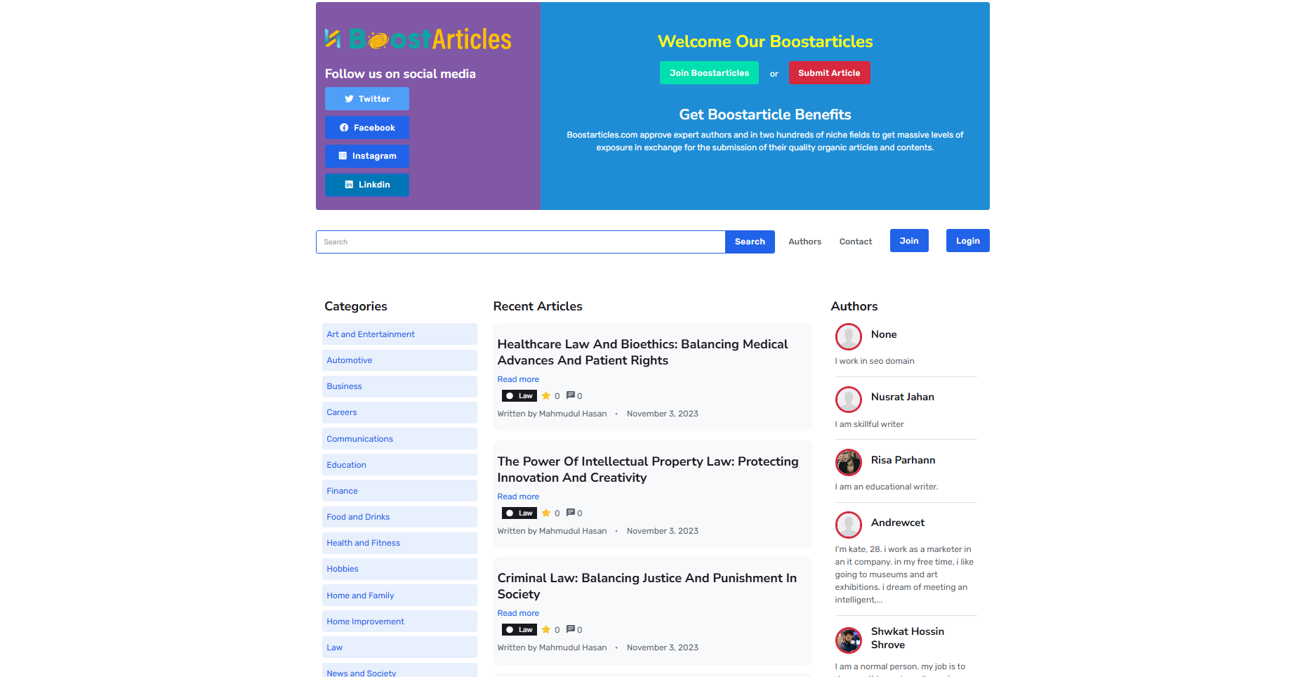 Boost Articles - Multi-User Blog Platform